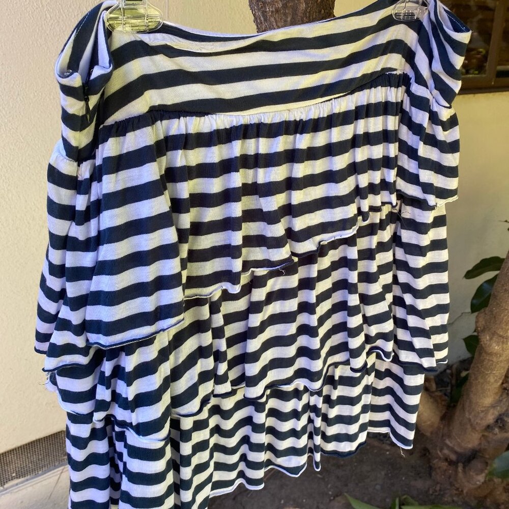 Women's Banana Republic 3 tiered Blue and White Striped Skirt Size 14 - Picture 7 of 8